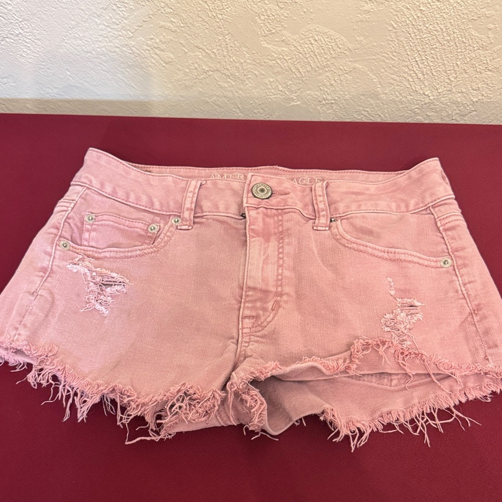 American Eagle Outfitters Pink Frayed Jean Shorts